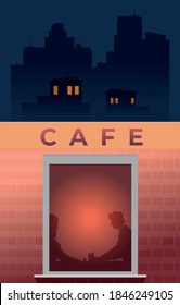 Facade of cafe flat vector. Illustration