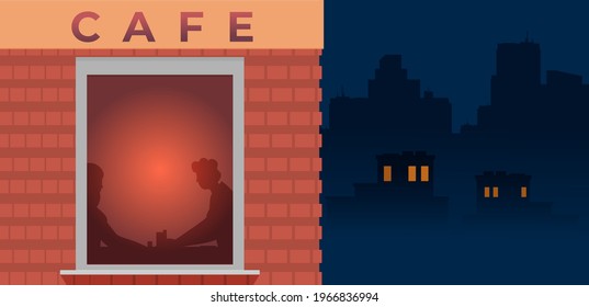 Facade of cafe flat vector. Illustration
