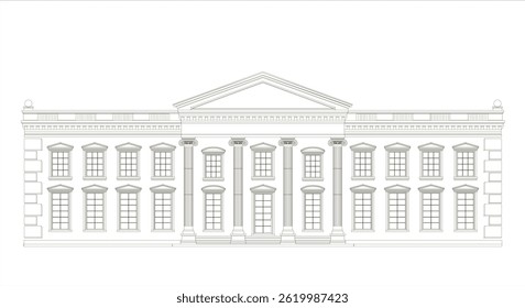 Facade of a classical palace building. The facade of the classic building of the palace. Vector realistic White House.