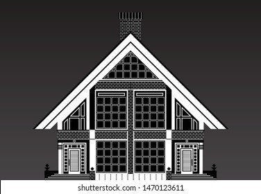 Facade of cottage on the black background