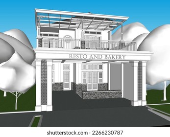 facade design of the building for cafe and bakery with the concept of a classic Dutch building