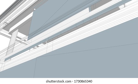
facade eaves of a high-rise building, 3D visualization of space