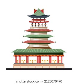 Fachada o exterior de torre o pagoda, icono vector