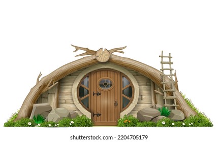 Facade of a fabulous gnome or hobbit house. Chum wigwam or dwelling of primitive man. svg