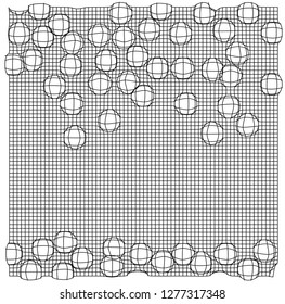 Facade geometry mesh and bulging circles. Architectural design.Black white pattern vector, print production wallpaper. Modern wall decorative of grid flat texture, gradient background. - Vector