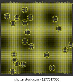 Facade geometry. Yellw grid, mesh and bulging circles. Architectural design.Pattern vector, print production wallpaper. Modern wall decorative of grid flat texture, gradient background. - Vector