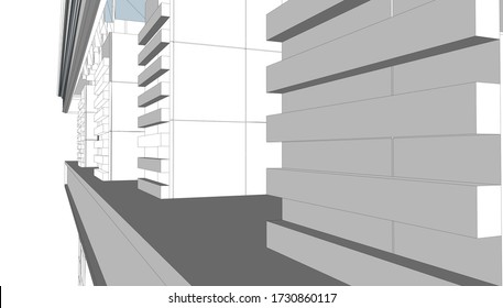 
facade of a high-rise building, 3D visualization of space