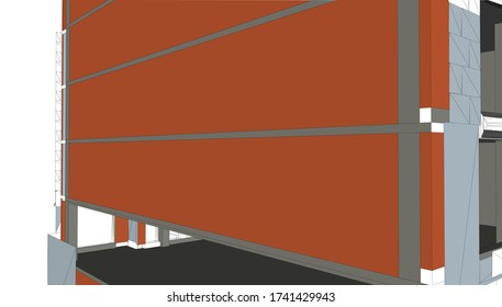 fachada de la casa 3d visualización, desarrollo de esbozos