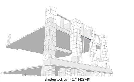 Fassade des Hauses 3D Visualisierung, Skizzenentwicklung