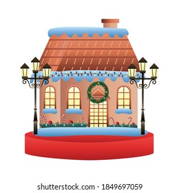 fachada de la casa con decoración de navidad diseño de ilustración vectorial