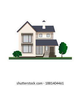 Facade of the house. Modern cottage, modern. Concept for real estate, architecture. Front view of the building. Isolated flat vector illustration