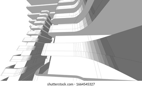 
Facade of the house in perspective, monochrome color