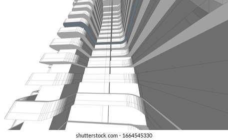 
Fassade des Hauses in Perspektive, einfarbige Farbe