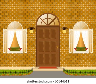 Facade of house with windows.vector