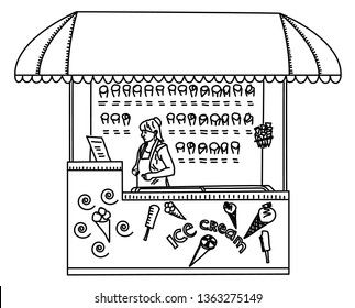 Facade of Ice creame shop. Vector illustration.
