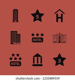 facade icon. facade vector icons set hotel three stars, hotel five stars, bank and office building
