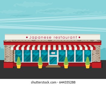 Facade of japanese restaurant flat vector.