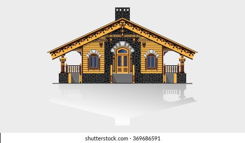 facade of log house on a light background
