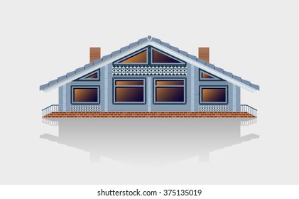 facade of log hut on a light background