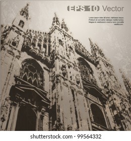 Facade of Milan Cathedral (Duomo di Milano), Lombardy, Italy. Ancient architecture. Vector clip-art, isolated on neutral background. More in my portfolio