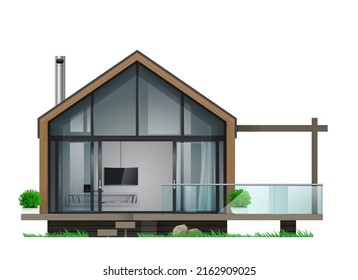 Facade of a modern barnhouse with a terrace