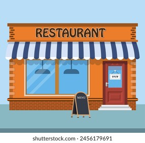 Facade of modern fast food restaurant. cafe bistro dinner coffee house concept. Vector illustration in flat style