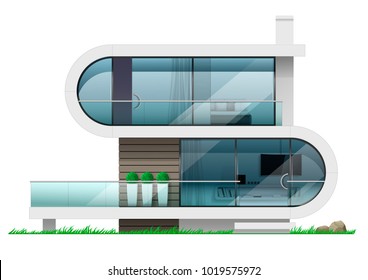 The facade of a modern futuristic house. Concept villas in vector graphics