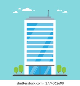 Facade of modern office in flat style. Skyscraper. Vector Illustration