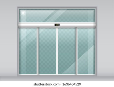 The facade of a modern shopping center or station, an airport with automatic sliding doors. Vector graphics