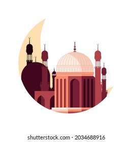 facade of mosque muslim with moon