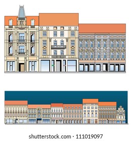 Facade Of The Old European Street, Vector Drawing