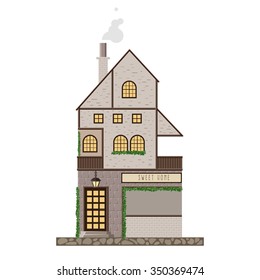 Facade old town sweet home building village. Lovely detailed vector illustration for you design