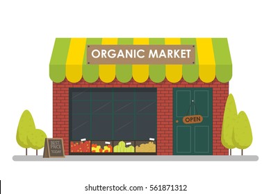 Facade of Organic Market Shop. Template concept for the website, advertising and sales.