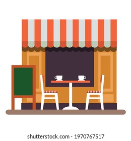 facade of outdoor bistro with table 