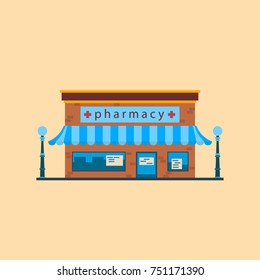 Facade Pharmacy Pharmacy Store Icon Flat Stock Vector (Royalty Free ...