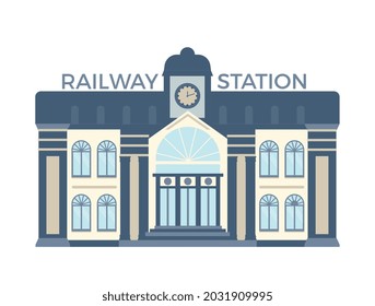 Fachada del edificio de la estación de ferrocarril ilustración vectorial plana