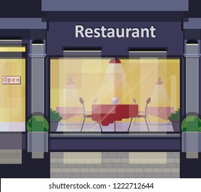 The facade of the restaurant in a flat style.