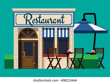 The Facade Of The Restaurant In A Flat Style