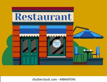 The facade of the restaurant in a flat style. Vector illustration of a flat design. EPS 10.