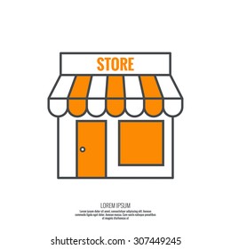 Facade of shops, supermarkets, marketplace. 