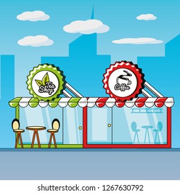 facade of shops tea and coffee