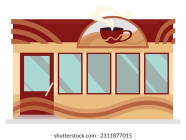 Facade store or shop exterior. Street business building front isolated on white background. Can use for pharmacy, bistro cafe or retail. Colorful vector illustration in cartoon flat style
