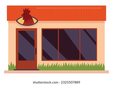 Facade store or shop exterior. Street business building front isolated on white background. Can use for pharmacy, bistro cafe or retail. Colorful vector illustration in cartoon flat style