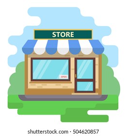 Facade of store with sunshade. Flat design. Vector illustration. EPS10.