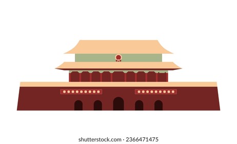 Facade of Tiananmen Square. Flat illustration vector element. Landmark building in Beijing, China.
