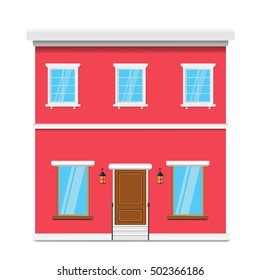 facade of the two-story brick house. vector illustration