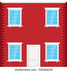 facade of the two-story brick house. vector illustration
