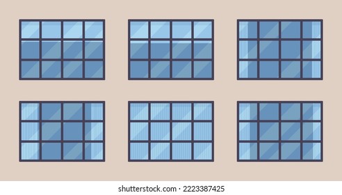 Facade and windows in modern office building. Business center front view, sash type of casement glass, architectural office, modern hotel, planning and urban design, architecture. Vector illustration