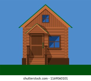 the facade of a wooden country house with porch