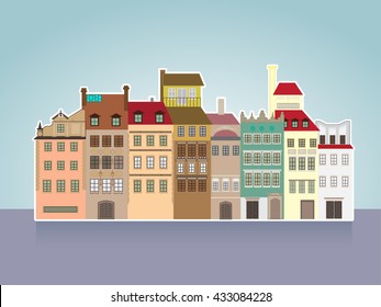 Facades of old European buildings Set